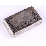 A Continental silver snuff box with niello decorated hunting scent (a/f)