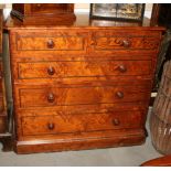 A Victorian pitch pine and line inlaid chest of two short and three long graduated drawers, on block