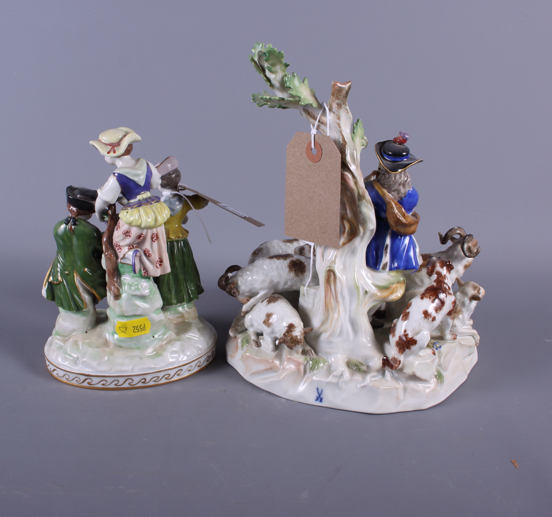 A 19th century Meissen porcelain figure group of a shepherd with dog and seven sheep and two other - Image 2 of 5