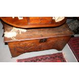 An 18th century oak coffer with incised decoration to front, on bracket supports, 43" wide