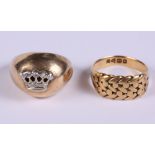 A 10ct gold and diamond crown ring, 5.4g, and an 18ct gold knot ring, 5.6g