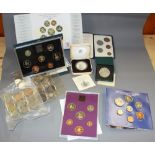 A collection of British pre-decimal coinage and later British coin sets, cased, etc
