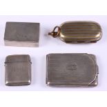 Two silver vesta cases, a silver matchbook case and a silver plated double sovereign case