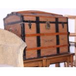 A 19th century domed top cabin trunk covered in leather, 32" wide