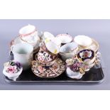 Three Royal Crown Derby "Japan" pattern cups and saucers and various other decorative cups and