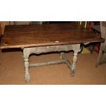 A Scandinavian painted pine table, fitted one drawer, on turned and stretchered supports, top 53"