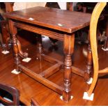 A 17th century design oak coffee table, 24" wide, a small oak drop leaf coffee table, a child's