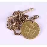 An Edwardian 9ct gold fancy link Albert watch chain mounted with a George III gold guinea dated