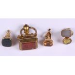 Five gold and yellow metal mounted fob seals, various