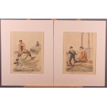 After Fuller: a set of six mounted and hand-coloured humorous golfing prints, 9" x 7"