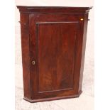 An early 19th century mahogany wall hung corner cabinet enclosed plain panelled door