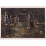 John R Houston RWS: watercolours, blacksmith at work, 6 1/2" x 9 1/2", in gilt frame