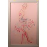 Tom Merrifield: a pastel portrait of a young woman, on pink paper, signed, 40" x 25", in green