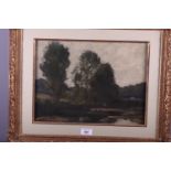 Gastom?: French 19th century oil on oak panel, landscape, 11" x 15", in strip frame