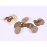 Three pairs of 9ct gold cufflinks, various, 25.3g