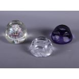 Three window cut glass paperweights decorated millefiore, butterfly, etc