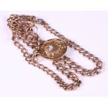 A 9ct gold double Albert watch chain with 9ct gold medal, 44.6g