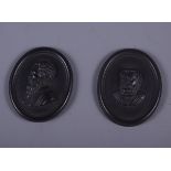 A pair of oval Wedgwood? black basalt portrait medallions of Sophocles and Simonides, 3" x 2 1/4"