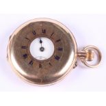 A 9ct gold cased half hunter pocket watch with white enamel dial, Roman numerals and subsidiary