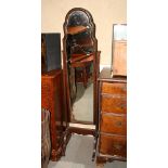 An arch top wooden framed cheval dressing mirror, 16" wide