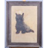 Peggy Kelly: oil on canvas, study of a Scottie dog, 14.5" x 11", in oak strip frame