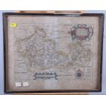 A 17th century hand-coloured Saxton map of Berkshire, in strip frame