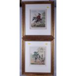 H Bunbury: a pair of 18th century aquatints, comic scenes, framed and glazed