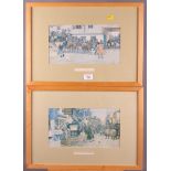 A set of four colour coaching prints, in strip frames, a 19th century coloured aquatint, Chapel of