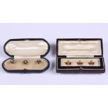 Three 18ct gold dress studs, 2.4g, in fitted case, together with a set of three yellow metal dress