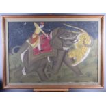 An Anglo Indian body colour, tiger hunt with elephant, 21" x 31", in gilt frame
