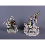 A 19th century Meissen porcelain figure group of a shepherd with dog and seven sheep and two other