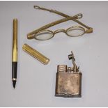 A Dunhill silver plated engine turned lighter and a gilt metal fountain pen