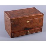 A burr walnut and line inlaid sewing box, fitted one drawer