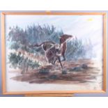 Peter Rush: BBC TV 77 pencil wash and watercolour, girl leading a horse across a stream, in strip
