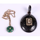 A Victorian tortoiseshell and gilt metal mounted pendant, together with a yellow metal, enamel and