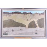 R Neal: oil on canvas faced board, "Cliff Face", 29 1/2" x 17 1/2", in painted strip frame