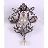 A Victorian gold and silver, diamond and pearl pendant with detachable brooch mount