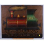 An oil on tin, locomotive 503 "Hull - Manchester", 19 1/2" x 24 1/2", unframed