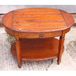 An oval oak two-tier coffee table, 34" x 23", and a rectangular two-tier coffee table, fitted two