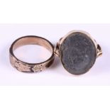 A 19th century gold and enamel mourning ring, marks indistinct, together with an antique gold