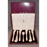 An Asprey's cased set of mother-of-pearl caviar knives and spoon