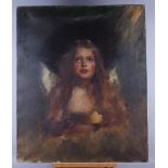 English early 20th century: oil on canvas, young girl holding a crown, 29 1/2" x 24", in gilt