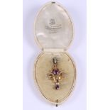 A Victorian gold amethyst and seed pearl pendant, in fitted case