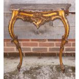 A giltwood framed console table with shaped marble top, 29" wide