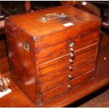 A 19th century polished as mahogany six-drawer specimen cabinet with hinged top, 13" wide