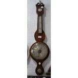 A 19th century rosewood cased banjo barometer with scroll pediment, fitted hygrometer,