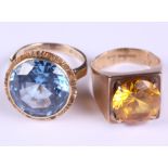 A 9ct gold dress ring set single blue stone, size N, 6.5g, together with a similar 9ct gold dress