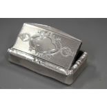 A Continental engine turned and engraved silver snuff box, 1.6oz approx