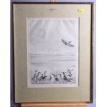 Joseph Hecht 1933: a signed limited edition engraving, "Ducks and Sun", 10/40 with Hecht