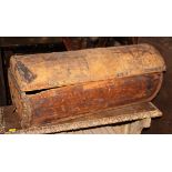 A small domed top wooden trunk, covered in a nailed leather, 24" wide